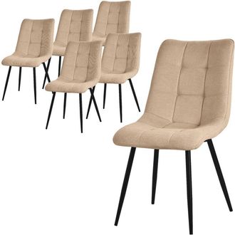 ML Design Ml-design - Juego De 6 Sillas De Comedor Marr&oacute;n Claro Asiento Acolchado Para Cocina O Sal&oacute;n Con Funda De Tela Y Patas De Acero Negro Sill&oacute;n Tapizado S