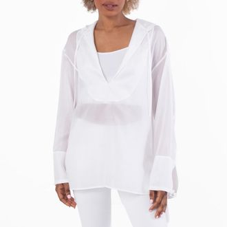 Ferragamo White Hooded Tunic Oversized Top, Brand Size 38 ( US Size 4 )