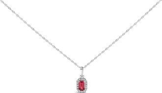 House of Brilliance 10K White Gold 5x3mm Birthstone and Diamond Accent Halo Octagonal Shape Pendant Necklace in Pink Tourmaline | White at Nordstrom