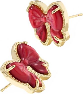 Kendra Scott Womens Haley Bow Stud Earrings In Gold Scarlet Red Mother Of Pearl