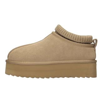 Colors Of California Zuecos de ante con borde de pelo sint&eacute;tico - Shoes - Mujer - Beige - 38 EU