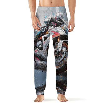 Generic Graffiti Painting Motorcycle Mens Pajama Pants Soft Sleep Lounge Comfy Bottoms Long Pj Pant Sleepwear 6XL