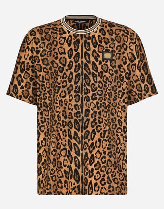 Dolce & Gabbana Round-neck T-shirt With Leopard-print Crespo And Tag - Man T-shirts And Polos Print 46