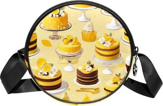 Generic Circle Crossbody Bag for Women, Dessert Small Sling Bag Daypack with Zipper Adjustable Shoulder Straps Casual Ladies Girls Round Purse