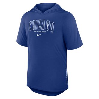 Nike Chicago Cubs Arched Wordmark Nike Mens Dri-FIT MLB Hooded T-Shirt in Blue | 03NB4EWEJ-6XV