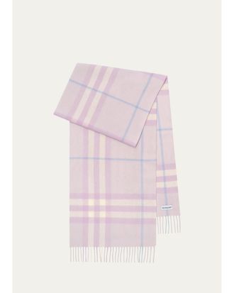 Burberry Fringe-Trim Check Cashmere Scarf
