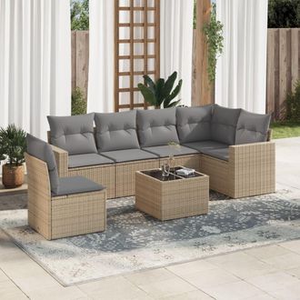 vidaXL Vidaxl - Set Sof&aacute;s De Jard&iacute;n 7 Piezas Y Cojines Rat&aacute;n Sint&eacute;tico Beige