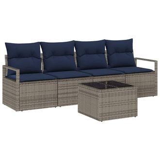 vidaXL Juego De Sof&aacute; 5 Pcs Gris Y Azul Rat&aacute;n Sint&eacute;tico Vidaxl