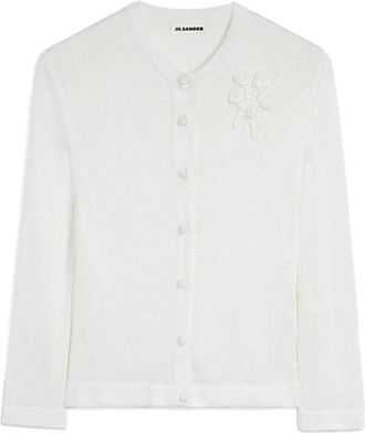 Jil Sander Bloemen Gebreid Jasje - Dames - Cashmere truien - Wit - S - Truien & Vesten