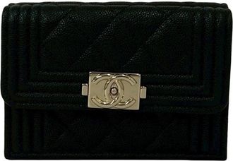 Chanel Black Grained Calfskin Wallet (Tri-Fold) (Pre-Owned)