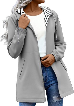 Generic Waterproof Jacket Womens Hooded Lightweight Longline Raincoat Hoodies Drawstring Quick Dry Full Zip Jackets Cardigans Ladies Warm Comfy Windpoof Windb