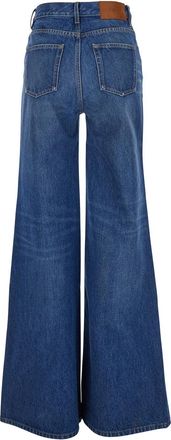 Chlo&eacute; Womens Blue High Waisted Wide Leg Jeans Cotton