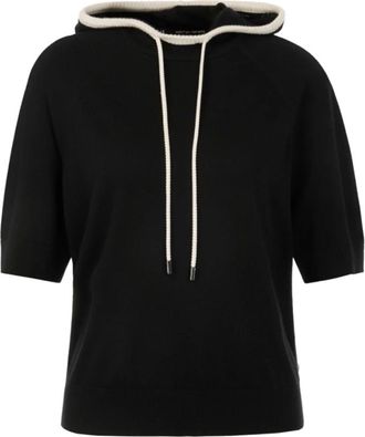Marc Cain Truien & Vesten, Dames, Zwart, XL, Wol, Fijngebreide hoodie met contrasterende details