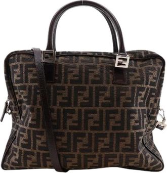 Fendi Pre-owned Zucca Nylon Canvas 2way Business Bag - Dames - Vintage Handtas - Bruin - ONE Size - Nylon - Vintage