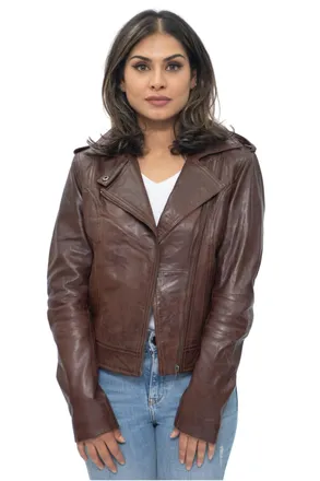 Infinity Leather Womens Chestnut Biker Jacket-Reynosa - Brown - Size 22 UK