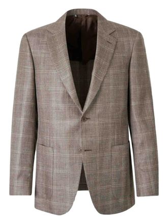 Canali check-pattern single-breasted blazer - men - Wool/Silk/Linen/Flax - 48 - Brown
