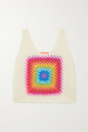 Rose Carmine Crop Top In Misto Mohair Crochet - Avorio