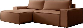 Vente-Unique Sof&aacute; rinconera izquierda de tela efecto cuero marr&oacute;n AMELIA