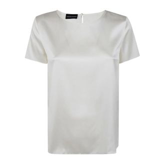 Emporio Armani Overhemden, Dames, Wit, XS, Satijn, Korte Mouw Zijden Top