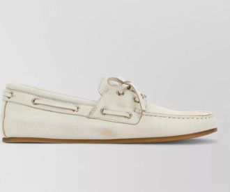 Gucci leather loafers stitch detailing rubber sole lace
