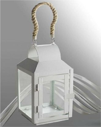 Trade Shop Trade Shop - Lumino Linterna De La Puerta De La Vela En El Vidrio Blanco De Metal Con La Manija De La Cuerda 42263