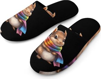 Generic Cute Squire with Rainbow Scarf Cotton Slippers for Men Memory Foam House Slippers Soft Anti-skid Sole Indoor Outdoor Shoes
