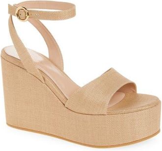Gianvito Rossi Ankle Strap Wedge Sandal in Lino at Nordstrom, Size 10.5Us