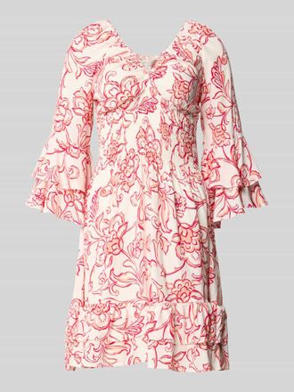 Apricot Minikleid aus Viskose mit V-Ausschnitt in Koralle, Gr&ouml;&szlig;e XXL