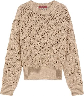 Max Mara Lurex Gebreide Trui met Box Fit - Dames - Ronde hals truien - Bruin - M - Truien & Vesten