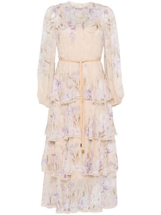 Zimmermann Eden Lace Edge midi dress - women - Polyamide/Viscose/Recycled Polyester/Elastane - 1 - Neutrals