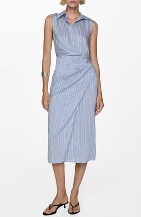 Mango Drape Sleeveless Shirtdress in Blue at Nordstrom Rack, Size 18 (Similar To 18W-20W)