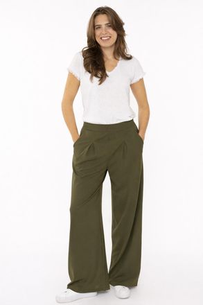 Zwillingsherz Bundfaltenhose ZWILLINGSHERZ Bundfalten, Damen, Gr. S/M, N-Gr, khaki, Web, Obermaterial: 95% Polyester, 5% Elasthan, Hosen Bundfaltenhose