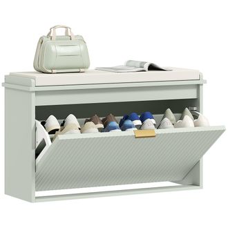 HOMCOM Shoe Storage Bench With Cushion And Flip-Drawer 80x26x47.5cm - Green | TJ Hughes
