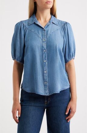 Beach Lunch Lounge Lida Short Sleeve Denim Button-Up Shirt in Medium Wash at Nordstrom, Size X-Small
