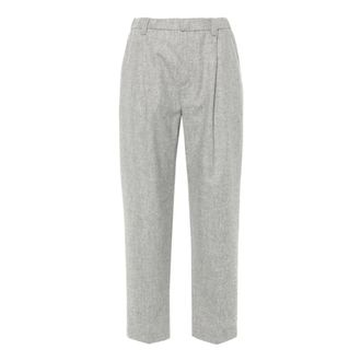 Brunello Cucinelli Straight Trousers, female, Gray, XS, Light Grey Wool Cashmere Trousers