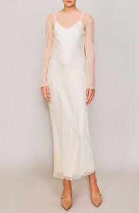 Melloday Lace Overlay Long Sleeve Maxi Cocktail Dress in Ivory at Nordstrom Rack, Size Large