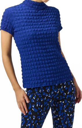 Joseph Ribkoff Textured Mock Neck Short Sleeves Boxy Top In Royal Sapphire