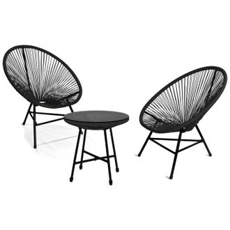 IDMarket Set Di Mobili Da Giardino Izmir Tavolo E 2 Poltrone Uovo In Corda Nera