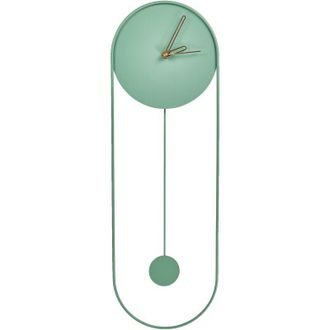 Beliani Reloj De Pared Decoraci&oacute;n Colgante 20 X 62 Cm Dise&ntilde;o Moderno Minimalista Con P&eacute;ndulo Decorativo Sin N&uacute;meros Acero Verde Claro Salvan