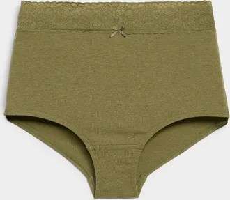 Miiyu Womens Lace trim stretch high-waist boyshort Organic cotton