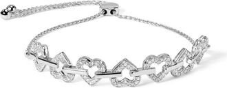 House of Brilliance Silver 1/2 Cttw Diamond Alternating Heart Link Adjustable Bolo Bracelet in White at Nordstrom