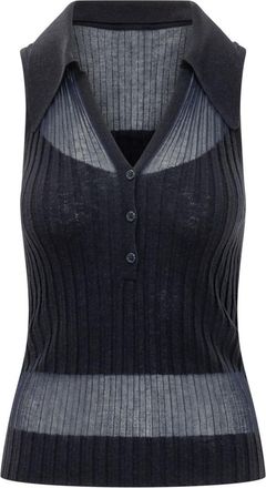 Pinko Blue Knitted Shirt Collar Top