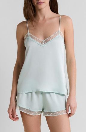 Etam Plume Lace Trim Satin Camisole in Blue Green at Nordstrom, Size X-Small