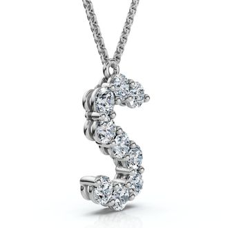 Pompeii3 1Ct Diamond Initial S Pendant 14k Gold 18 Necklace Lab Grown 5/8 Tall