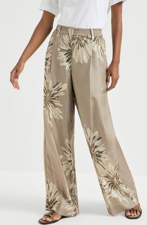 Brunello Cucinelli Bloom print pongee trousers in Khaki at Nordstrom, Size 42 It