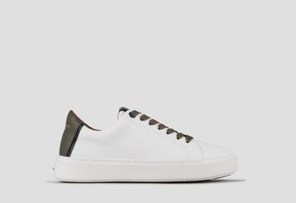Alexander Smith London Man in white smooth leather and military green heel