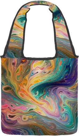 Generic Artistic Flowing Various Shades Marble Texture Reversible Canvas Shoulder Tote - Double-Sided Print, 12oz Cotton, 27cm Drop, Fold-Flat Bag for Travel,