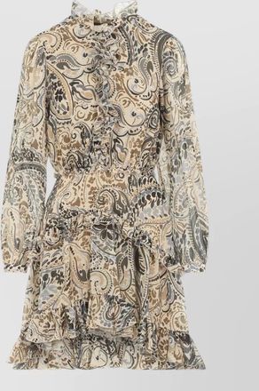 Etro paisley ruffled high-neck long-sleeve mini dress