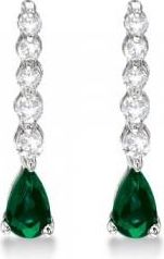 Allurez Pear Emerald & Diamond Graduated Drop Earrings 14k White Gold (0.80ctw)