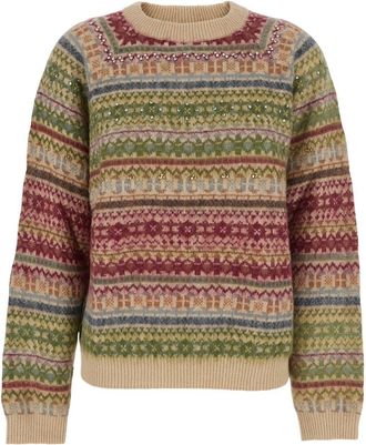 Semicouture Multicolor Knit Crewneck Sweater With Striped Motif In Wool Blend Woman